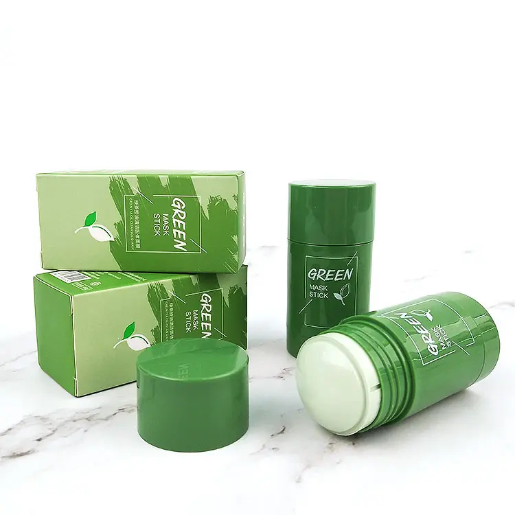 Mascarilla de arcilla con palo de Limpieza Profunda, mascarilla facial de té verde purificadora de barro, berenjena