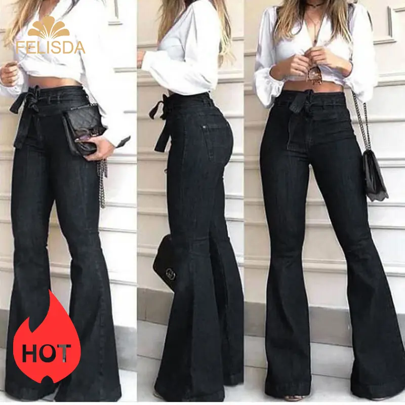 High Waist Bell Bottom Jeans Streetwear Boyfriend Jeans Femme Push Up Slim Blue Denim Pants Women Black Sexy Flare Jeans