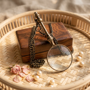 Collier de chaîne en laiton nautique avec pendentif loupe ronde de 40mm de diamètre cadeau de loupes en verre de haute qualité - Product Image 1