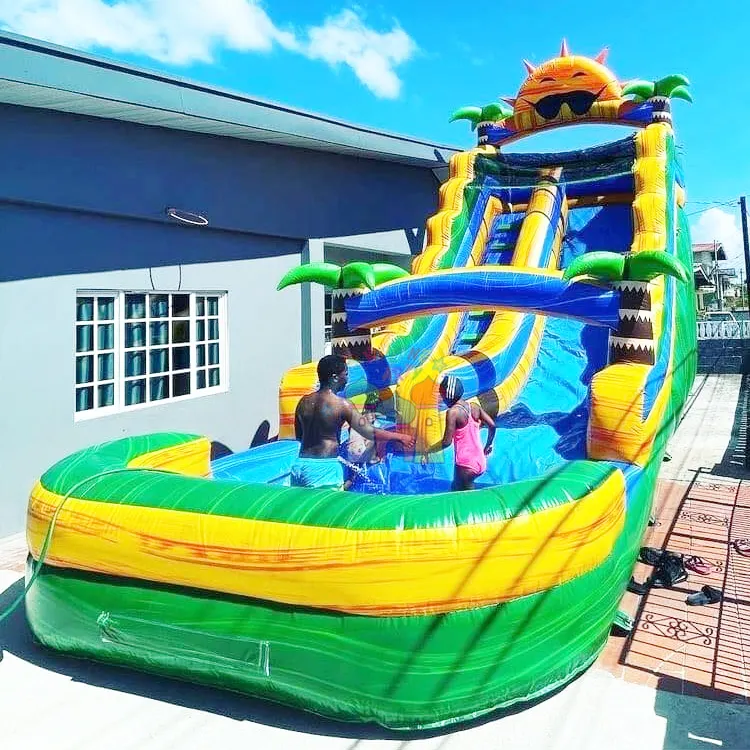 Outdoor kids party bounce house tobogan de agua inflable inflatable sunshine water slide
