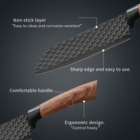 En stock – Lot de 6 couteaux de cuisine antiadhésifs en acier inoxydable avec lame noire et manche en bois – Couteaux de chef