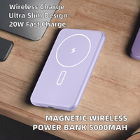 Batterie externe portable magnétique sans fil Li-Polymère 5000mAh 20W Chargeur rapide Sortie Type-C PD Ultra Mince Certifié RoHS Logo Personnalisé