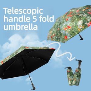 Parapluie de poche manuel ultra-léger personnalisé à 5 plis et 6 baleines, en vinyle numérique anti-UV, motif floral, avec poignée télescopique, pour femme, protection soleil et pluie, idéal comme cadeau - Product Image 2