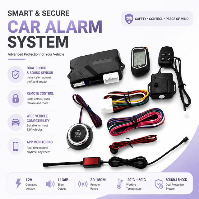 Universal Automotive Car Alarm System 12V Remote Key Security Lock Kit With Long Distance Controller For Vehicle Protection