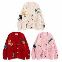 Grenzüberschreitender Winter-Neuheit: Farbblockierter, Lässiger V-Ausschnitt Einreihiger Cardigan-Pullover für Damen im Koreanischen Stil