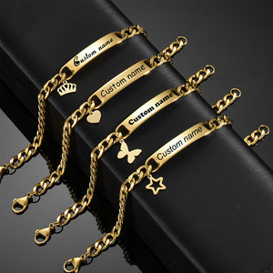 Qingyuan bricolage personnalisé mode gravé coeur couronne papillon étoile à cinq branches pendentif accessoire <span class=keywords><strong>Bracelet</strong></span> en acier inoxydable - Product Image 2