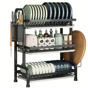 Estante Metálico Duradero y Resistente al Moho para Secar Platos, de Tres Niveles Ajustables, Moderno, para Almacenamiento de Utensilios de Cocina - Product Image 4