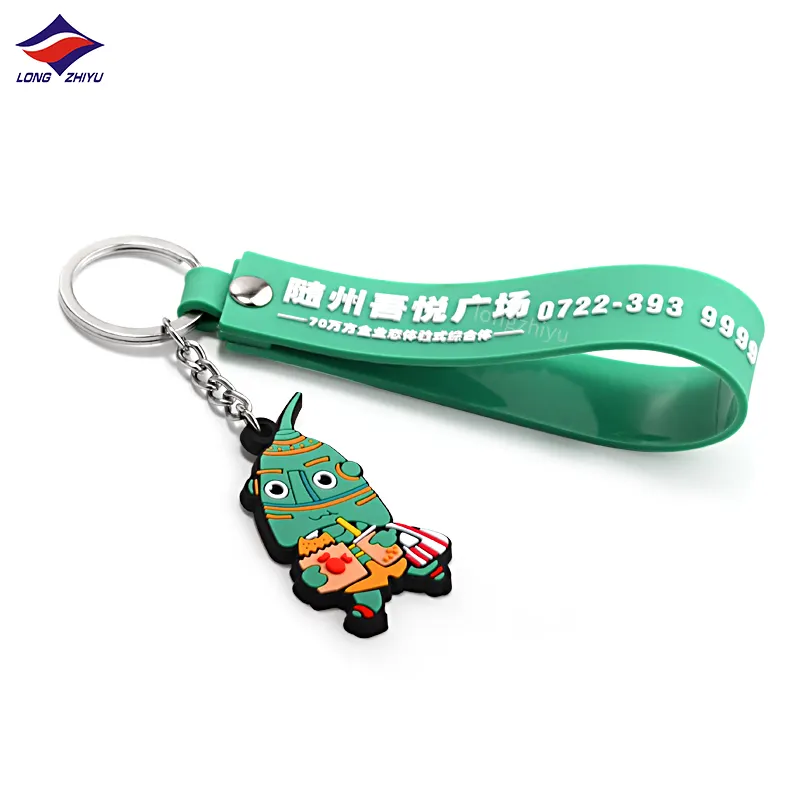 Longzhiyu 17 tahun pabrik OEM layanan kustom 2D karakter Keyring lembut PVC Gantungan Kunci dengan Logo dipersonalisasi untuk iklan