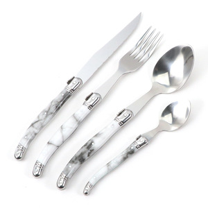 Ensemble de couverts de luxe <span class=keywords><strong>Laguiole</strong></span> en acier inoxydable avec poignée à motif marbré, couteau à steak, fourchette, cuillère à soupe, cuillère à café - Utilisation à domicile ou au restaurant - Product Image 4