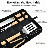 Kit d'Outils de Barbecue 2/3/4 Pièces: Fourchette, Couteau, Spatule, Pinces en Acier Inoxydable avec Manche en Bois et Sac de Rangement