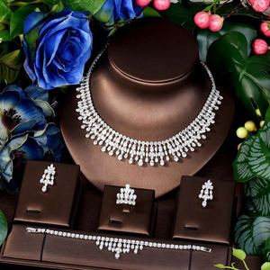 สร้อยคอทรงหยดน้ำขนาดใหญ่สุดหรูต่างหูเพทายลูกบาศก์4ชิ้นดูไบไนจีเรียสำหรับผู้หญิงอุปกรณ์งานเลี้ยงงานแต่งงาน S-348 - Product Image 1