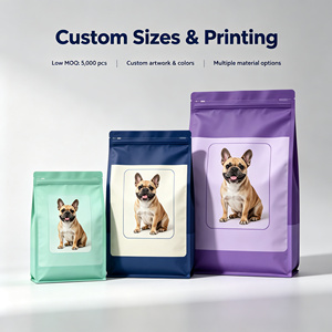 Sac d'emballage pour aliments pour animaux de compagnie imprimé sur mesure, pochette en plastique refermable avec fermeture éclair pour le stockage des friandises pour chiens et chats - Product Image 1