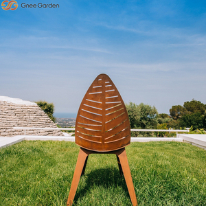Silla Hueca Artística de Acero Corten con Diseño de Vetas de Hoja, Resistente a la Oxidación, Asiento Duradero para Exteriores, Jardín, Patio y Proyectos de Paisajismo Público - Product Image 4