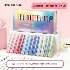 Stylo surligneur 12 couleurs à tête inclinée, protection oculaire, dégradé de haute qualité, marqueur pour étudiants, points clés, journal, dessin - Product Image 3