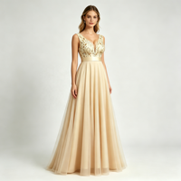 Robe de soirée longue pour femme, sans manches, col en V, broderie de sequins, en tulle, avec ceinture en satin, coupe trapèze, style Empire drapé
