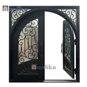 Anlike Belle porte d'entrée sécurisée isolée arquée en acier forgé pour la sécurité extérieure Porte pivotante en fer à vendre