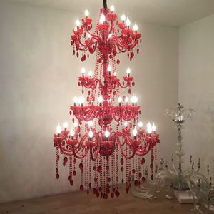 Luci a sospensione rosse con rami di vetro colorato per <span class=keywords><strong>sala</strong></span> banchetti di lusso illuminazione Decorative per soggiorno moderno lampadari di cristallo - Product Image 2