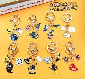 Wholesale Halloween Keychain Set Metal Pumpkin, Ghost, <b>Cat</b> & Cartoon Anime Pendants for Bags - Product Image 3