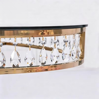 Table de banquet ovale moderne de luxe en acier inoxydable avec plateau en verre, table de mariage, mobilier d'hôtel à louer