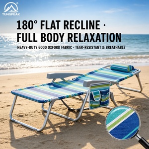 Chaise pliante <span class=keywords><strong>de</strong></span> plage réglable à 5 positions, chaise inclinable portable en tissu Oxford avec <span class=keywords><strong>cadre</strong></span> en aluminium et sac isotherme pour le jardin et les pique-niques - Product Image 3