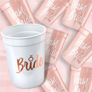 <b>Team</b> <b>Bride</b> Plastic Cups Pink Silver Bachelorette Party Drinkware 40-60 Pcs - Product Image 5