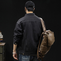 Veste en jean unisexe délavée personnalisée pour homme – Manteau élégant avec boutons – Coupe-vent noir