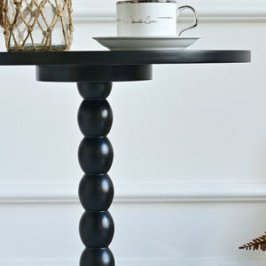 Table basse ronde en bois massif de style moderne décoratif pour la maison, couleur noire ou rouge, avec une seule jambe - Product Image 5