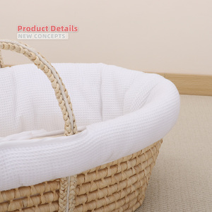 Panier Moïse <span class=keywords><strong>en</strong></span> écorces de maïs avec doublure <span class=keywords><strong>en</strong></span> coton jersey à motif gaufré, tressé à la main, berceau naturel pour nouveau-né, nid de sommeil pour bébé - Product Image 6