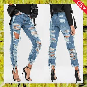 กางเกงยีนส์แฟชั่นผู้หญิงสไตล์เก๋ไก๋จากกวางโจว ขาดเซอร์ๆ แบบดีไซน์พิเศษ - Product Image 5