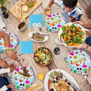 Juego de Fiesta Temática de Flamencos Modernos de 144 Piezas, Incluye 24 Platos y Vasos de Papel Tropicales, Cubiertos Desechables Rosas para Cumpleaños - Product Image 4