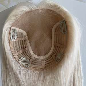 Usine de vente en gros # 60 Toppers capillaires blonds 6.5x7 à base de soie, cheveux humains russes de qualité supérieure pour femmes souffrant de perte de cheveux, expédition immédiate en stock - Product Image 4
