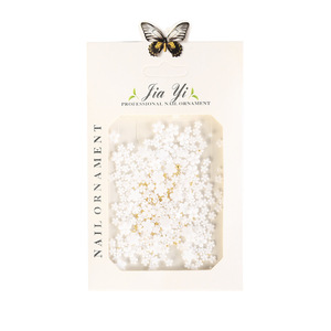 Fleur blanche à cinq pétales, célèbre sur internet, en résine tridimensionnelle, avec perles en or, argent et acier, grandes et petites fleurs mélangées pour ongles - Product Image 5