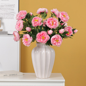 Flores Artificiales de Peonía Ruilisi, 3 Cabezas, Color Rosa Claro y Blanco, en Jarrón, Decoración Floral para Bodas y Hogar - Product Image 1