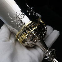 Gobelet en métal sculpté vintage argenté et doré, coupe à vin décorative à long pied pour mariage, banquet, cadeau