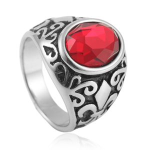 European Style <b>Titanium</b> Steel <b>Ring</b> With Red Cubic Zirconia Bezel Setting Unisex Fashion Jewelry Gift 24040 - Product Image 1