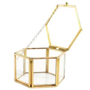 Caja de Vidrio Hexagonal Multiusos con Marco de Metal Dorado, Estuche para Joyas, Almacenamiento Transparente para Relojes, Monedas, Llaves, Organizador de Recuerdos Pequeños - Product Image 1