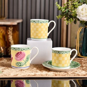 Wholesale Luxurious American Style Checkerboard Ceramic <b>Mug</b> and Saucer for Coffee Shops - Product Image 3
