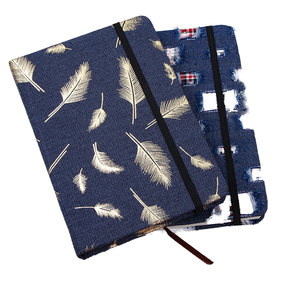Großhandel Creative Feather Vergoldung sband Gedrucktes Notizbuch Denim Stoff Notizblock mit thermischer Bindung für Studenten Tagebuch Tagebücher - Product Image 1