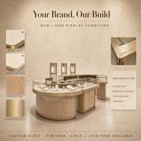 Vitrine de présentation de bijoux en bois et verre sur mesure avec éclairage LED, écologique, durable, fabriquée sur mesure pour les magasins de bijoux
