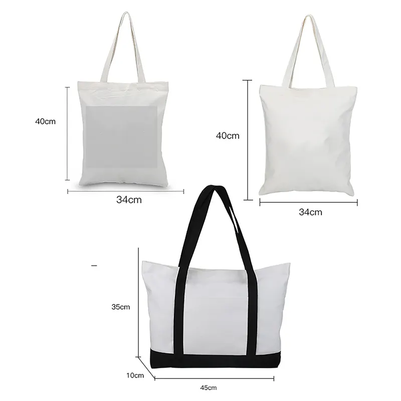 Reusable fashion zipper plain long handle printed cotton canvas tote ladies women shoulder handbag canvas and leather tote bag