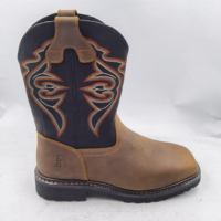 Chaussures en cuir véritable, bottes de sécurité montantes résistantes à l'huile, bottes de cowboy