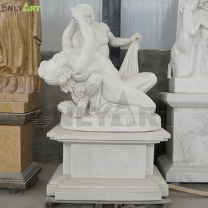 Escultura de Estatua de sátiro y bacante de mármol de piedra griega clásica tallada a mano - Product Image 1