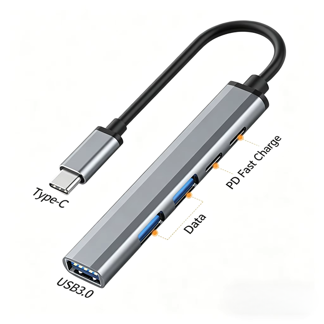 5-in-1 Type-C Expansion Dock Copper for Mobile Phones Tablets USB Extender 100W PD Charging Adapter One-to-Five Adapter 5G