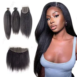 GS Factory Lace Frontal Brazilian Human Hair Bundles With Lace Closure For Black Women Africa American Hair Vendor