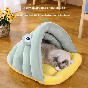 Niedliches Kleines Froschförmiges Stoff-Haustierbett für Katzen mit Halbgeschlossener Form für Alle Jahreszeiten Geeignet Entzückendes Tunnelbett - Product Image 6