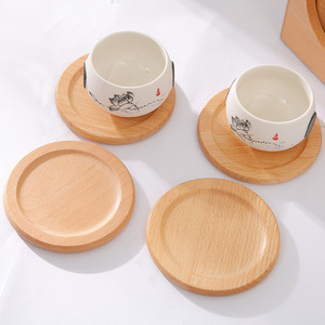 Posavasos redondos de madera de haya, aislantes del calor, para juegos de té y uso en escritorio. - Product Image 2
