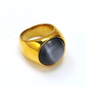 Personalizado 18K chapado en oro multicolor piedra preciosa ojo de gato anillo de acero de titanio estilo Punk accesorios de acero inoxidable DM 689 - Product Image 4