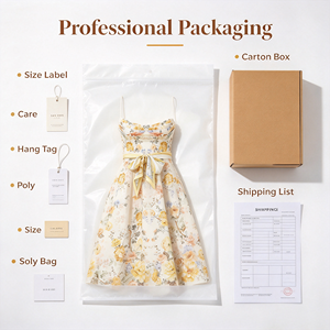 Abito Midi Floreale Giallo <span class=keywords><strong>da</strong></span> Donna con Spalline Sottili, Busto Drappeggiato e Cintura Annodabile, Modello A-Line, Ideale per Invitate a Matrimoni, Personalizzabile con MOQ Ridotto - Product Image 6