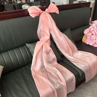 Grand nœud en organza rose avec longues franges brillantes, nœud en tissu transparent pour décoration de mariage, de chaise, de canapé, de fête à domicile