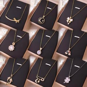 Collar de tenis de acero inoxidable al por mayor con colgante de circonita cúbica, gargantilla solitaria con diseño de flor, joyería de moda para mujer - Product Image 2